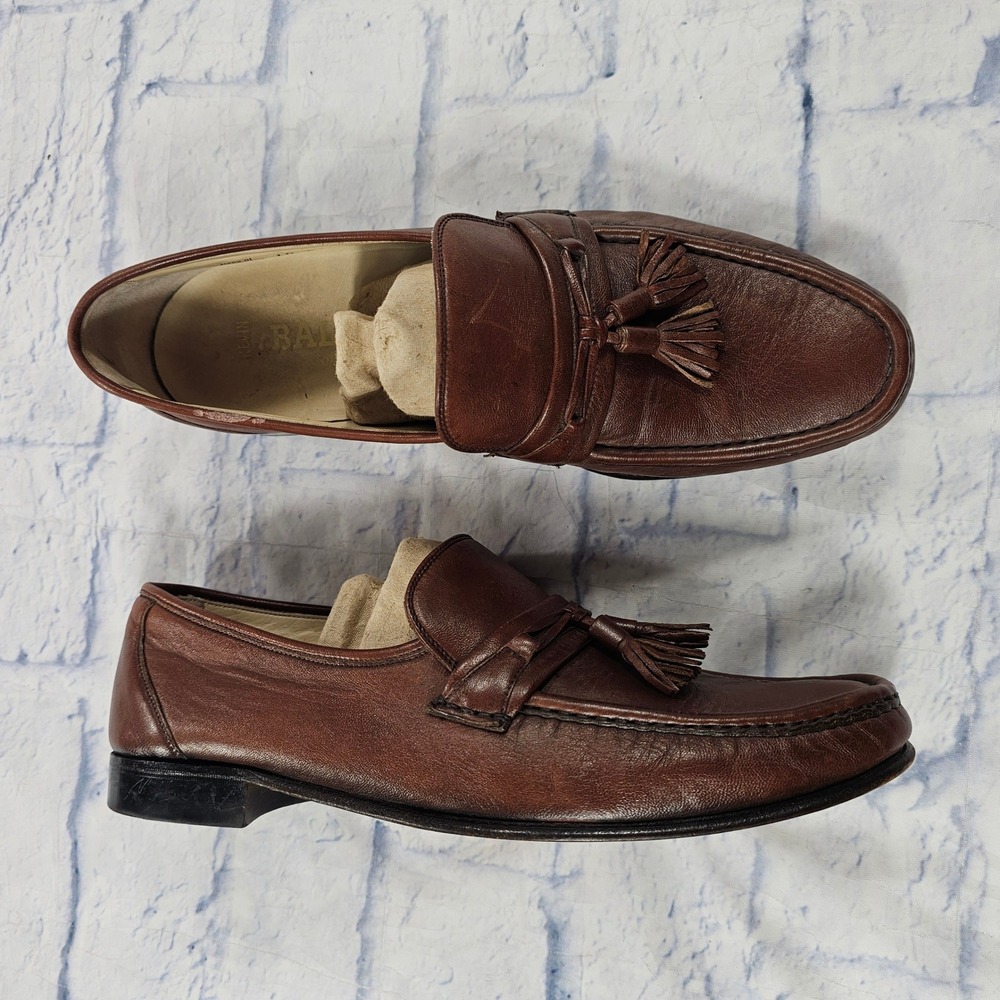 Bally Tassel Loafers Mens 10 D Brown Leather Swiss Made Classic Dress Shoes VTG